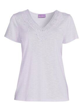 RealSize Women's Lace V-Neck Tee with Short Sleeves,